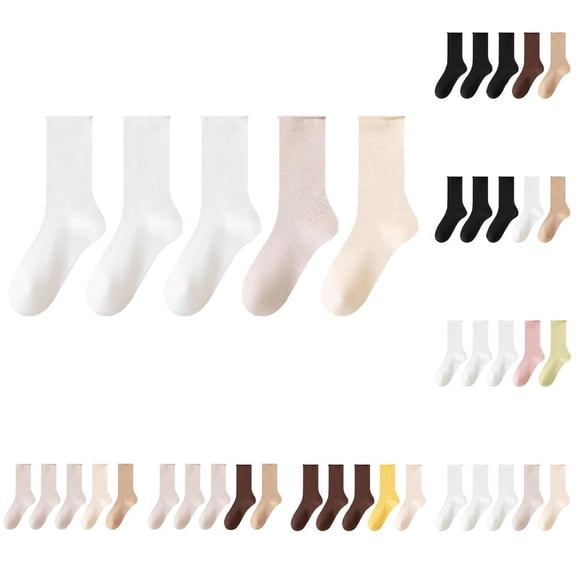 Bxsruta Women's Mid-Calf Socks 5 Pack Cozy Breathable Cotton Feel Casual Socks for Women