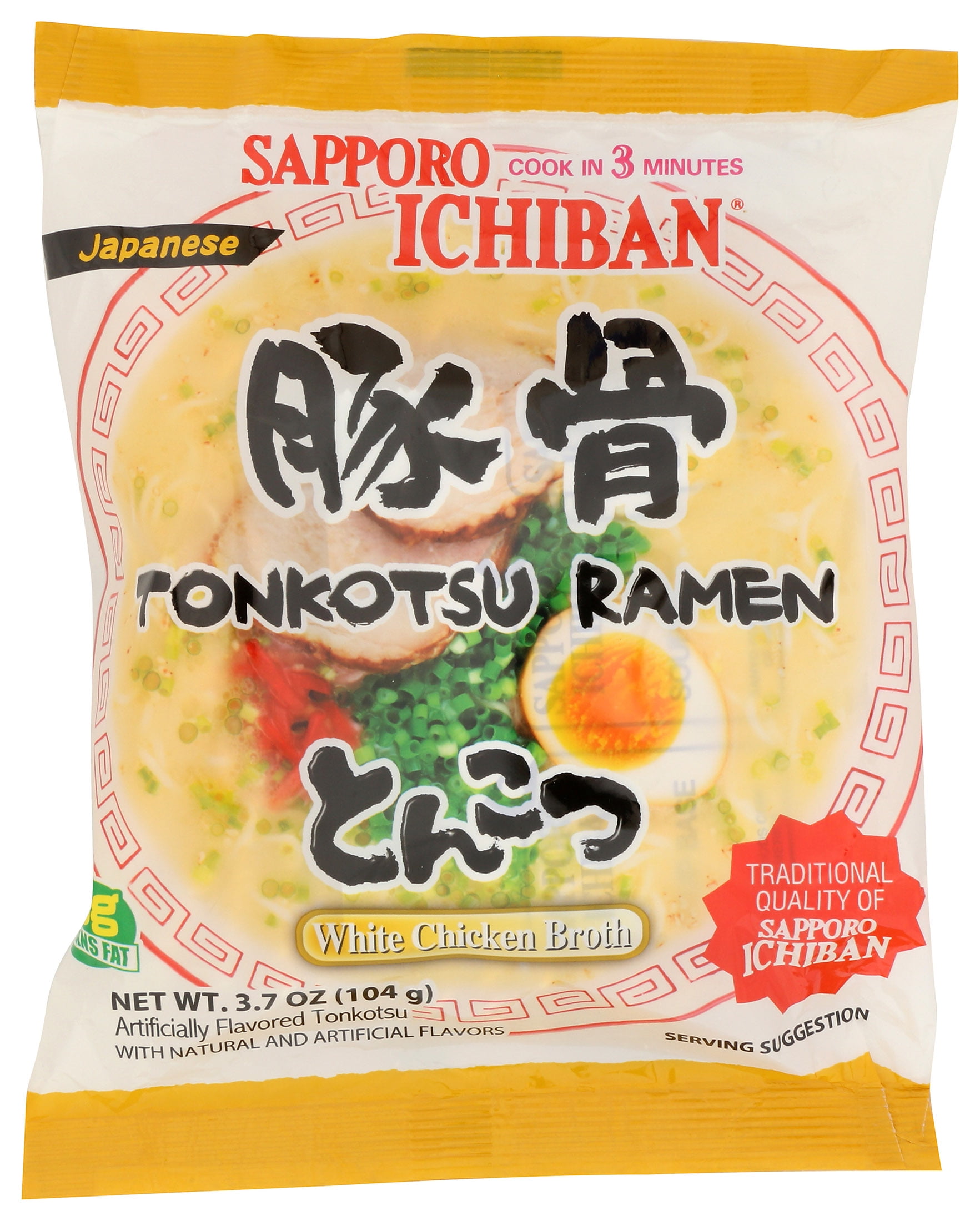 (12 pack) Sapporo Ichiban Tonkotsu Ramen Noodles, 3.7 oz Bag