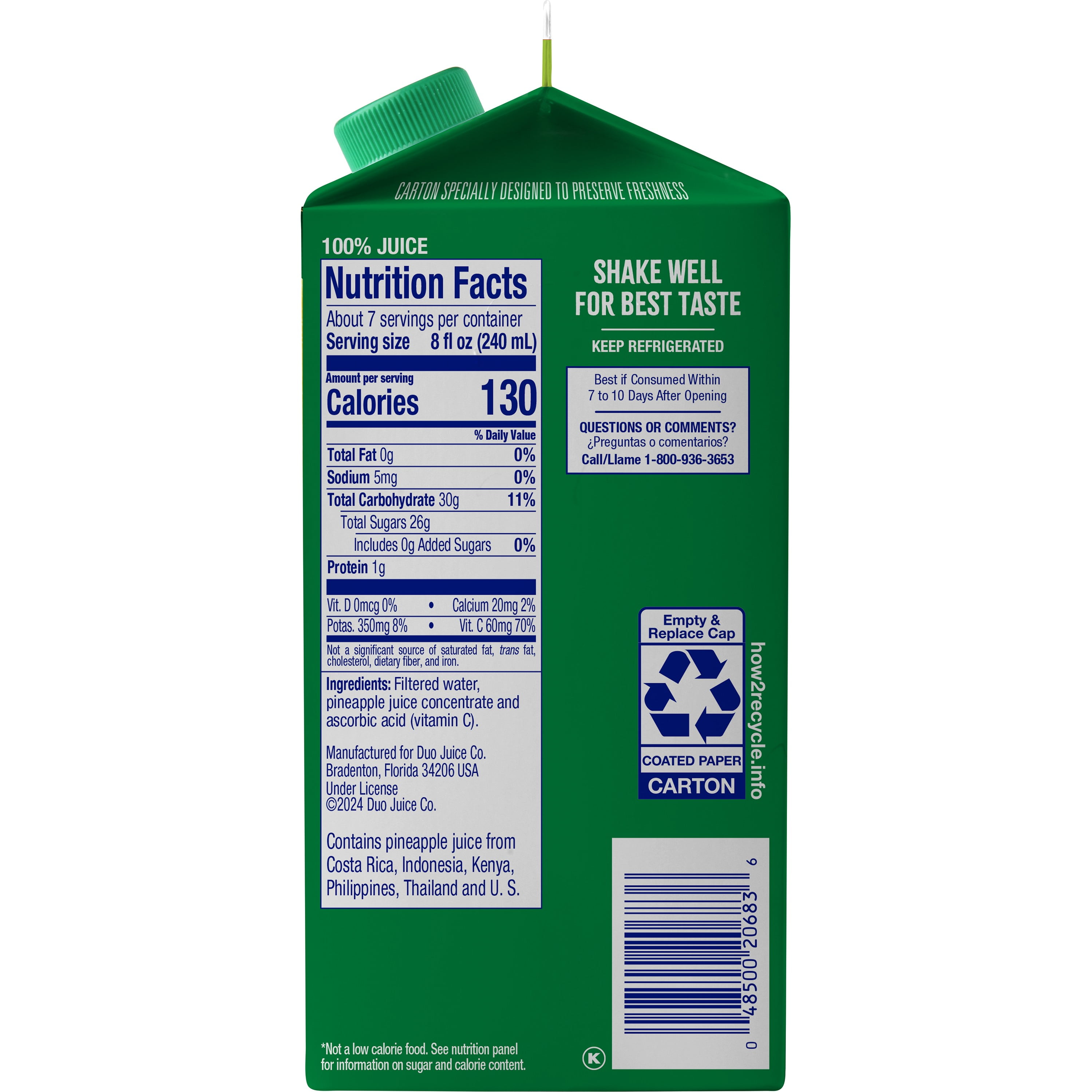 Dole 100% Chilled Pineapple Juice, 52 Oz