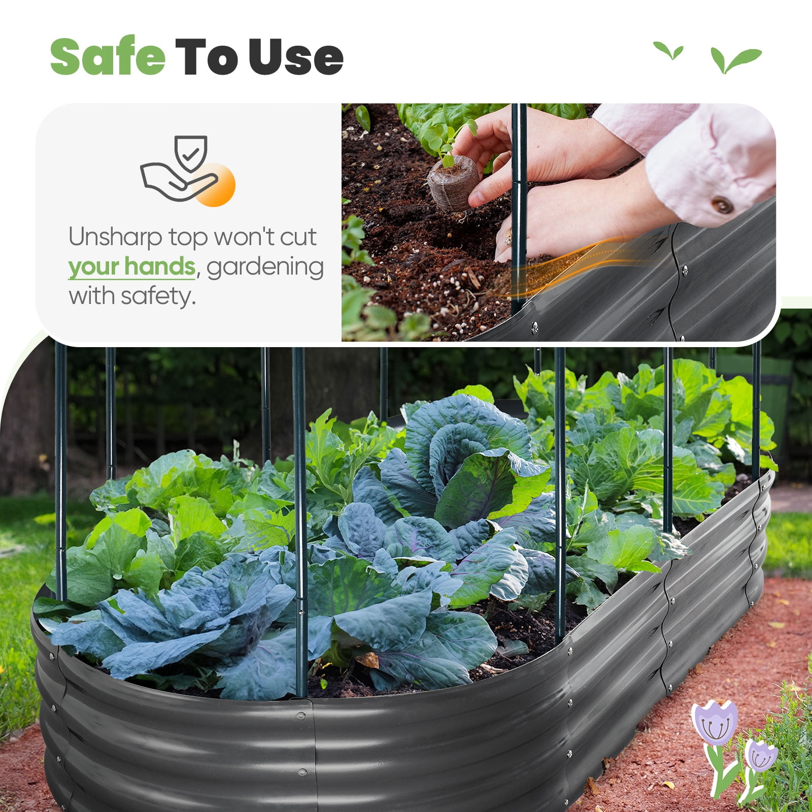 KING BIRD 6x3x1 ft Raised Garden Bed with Cover Galvanized Oval Planter Garden Box Outdoor for Gardening, Vegetables, Flowers , White