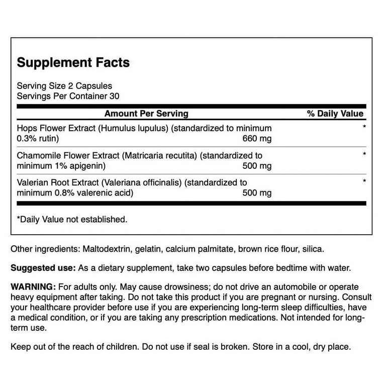 Swanson Valerian Chamomile Hops Sleep Complex 60 Capsules - Walmart.com