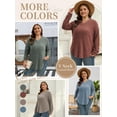 thumbnail image 6 of TEMOFON Fall Womens V Neck Plus Size Tops Casual Loose Fit Curved Hem Long Sleeve Shirts Lightweight Flowy Tunic Tops 4XL, 6 of 9