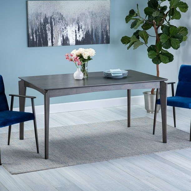 Alma Mid Century 6 Seater Rubberwood Dining Table With Walnut Veneer Top Com Seater Rubberwood Dining Table, Rubberwood Dining Table And Chairs