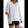 thumbnail image 3 of Sudaderas Oversize para Mujer, Camisetas de Larga con Cuello en V, Jersey Holgado, Atuendo de Otoño 2025. Gris M, 3 of 8
