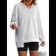 thumbnail image 3 of Sudaderas Oversize para Mujer, Camisetas de Larga con Cuello en V, Jersey Holgado, Atuendo de Otoño 2025. Gris L, 3 of 8