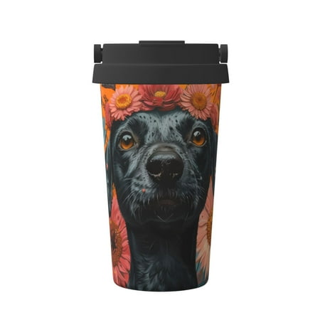 

Junzan Sunflower Black Dog for Stainless Steel Vacuum Insulated Tumbler - Reusable Insulated Cold Brew Iced Coffee Cup Thermos -Gifts for Women Men Him Her
