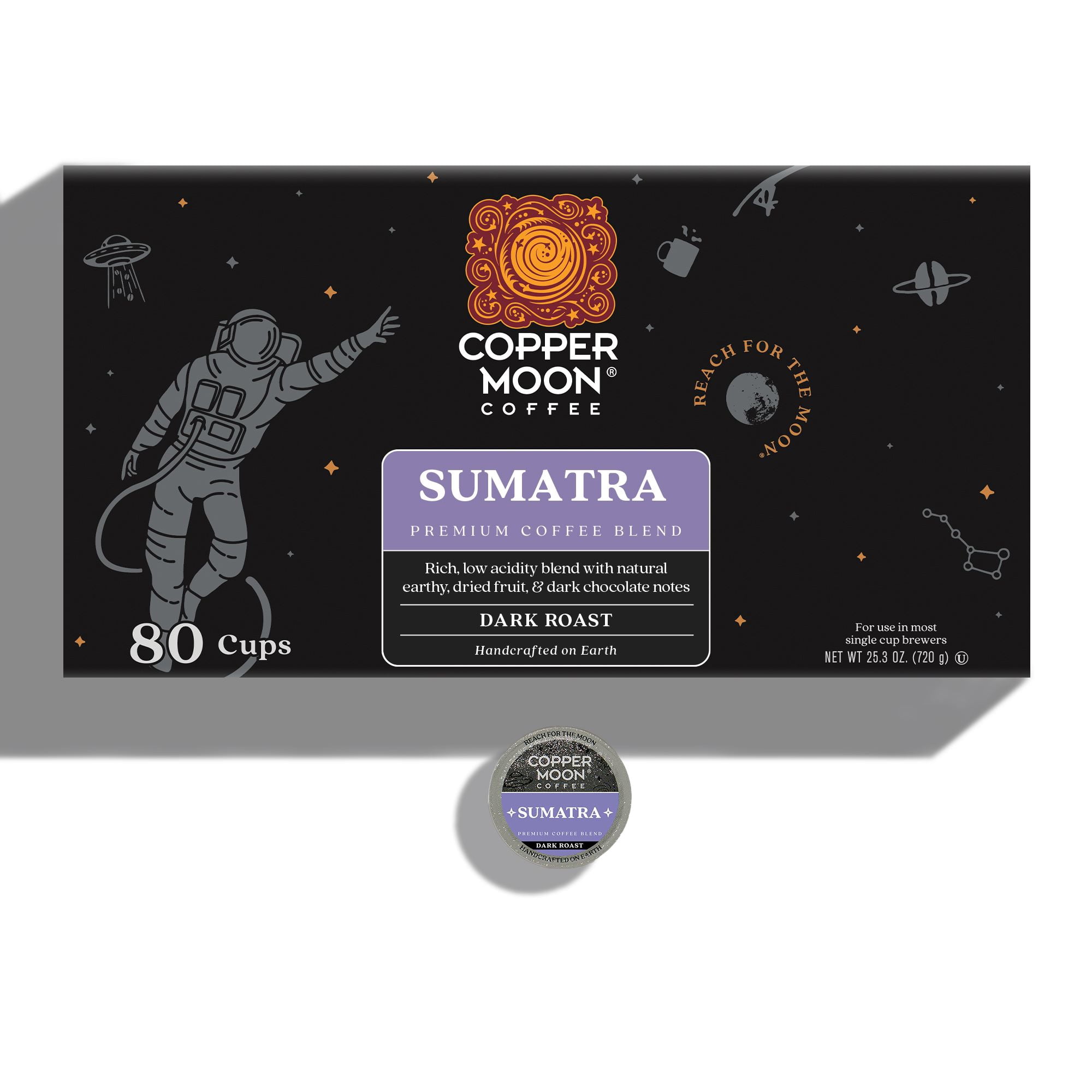 Copper Moon Single Serve Coffee Pods for Keurig K-Cup Brewers, Dark Roast, Sumatra Blend, 80 Count