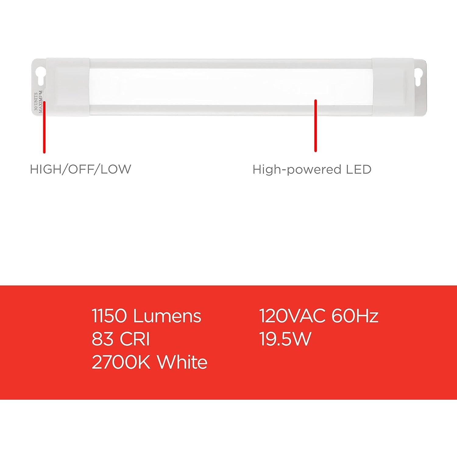 36 inch Plug-in Linkable Under Cabinet Lights, High/Low/Off, Warm White Light (2700K), LED Under Cabinet Lighting, Under Counter Lights for Kitchen, 44108