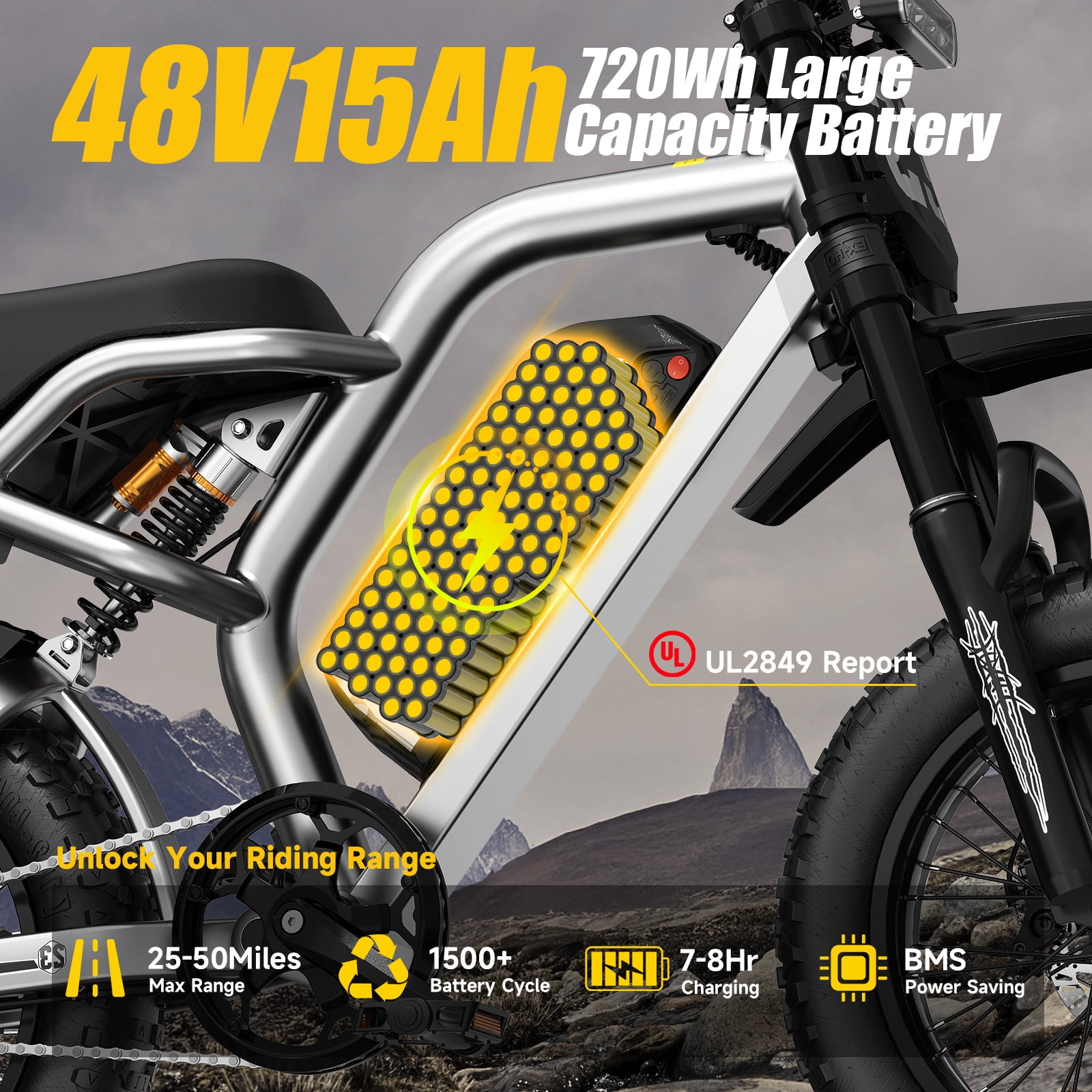Electric Bike for Teenagers, Ages 7+ with 750W Brushless Motor, 16" Fat Tire, 19.8 MPH Electric Mountain Bicycle with Removable Battery, UL2849