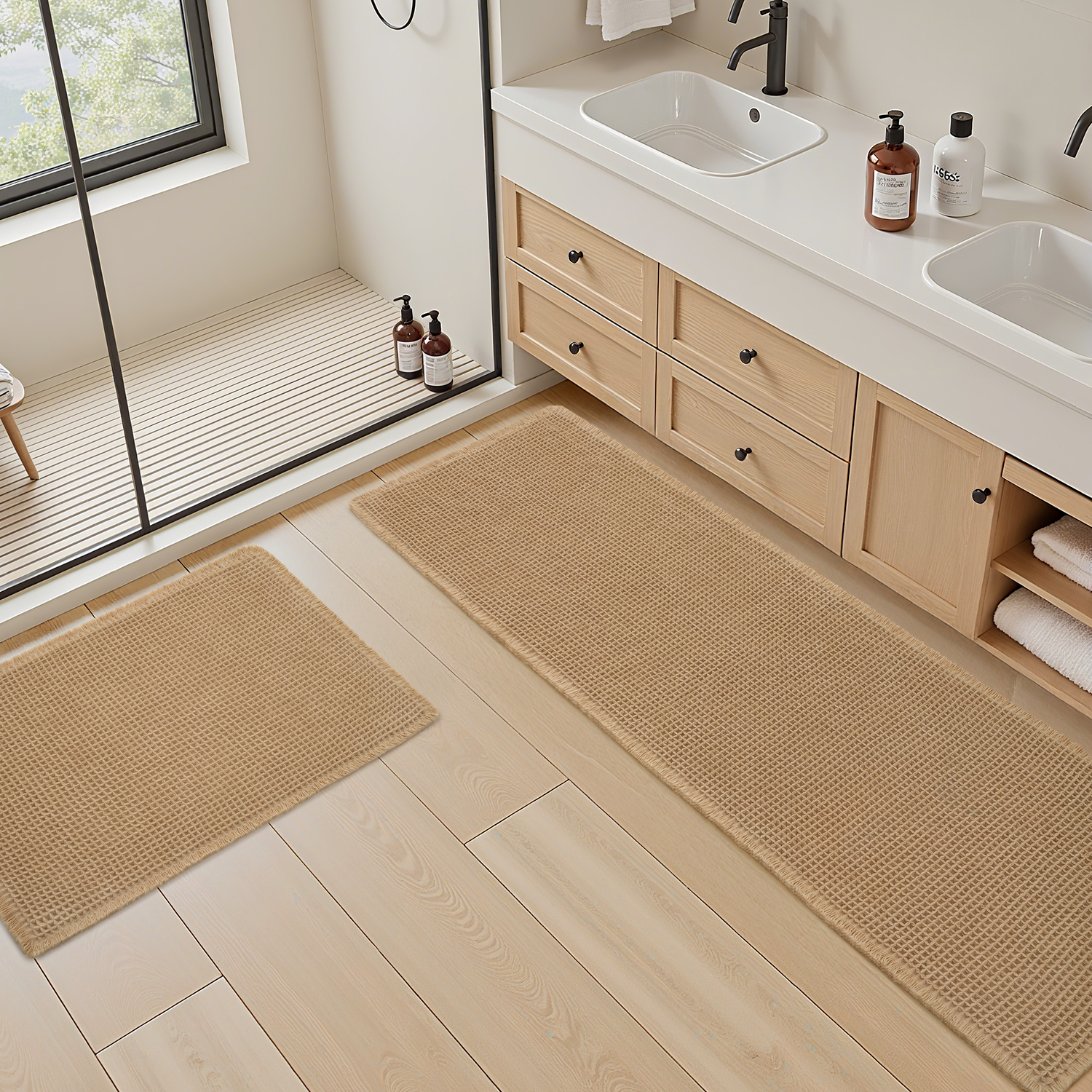 VUNATE Waffle Bathroom Rug with Tassels, Boho Brown 17 x 24 Inch photo 5