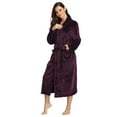 thumbnail image 4 of PajamaX Fleece Womens Bathrobe, Long Plush Robes for Women, Two Side Pockets and Belts, Warm and Cozy (Dark Purple, M), 4 of 6