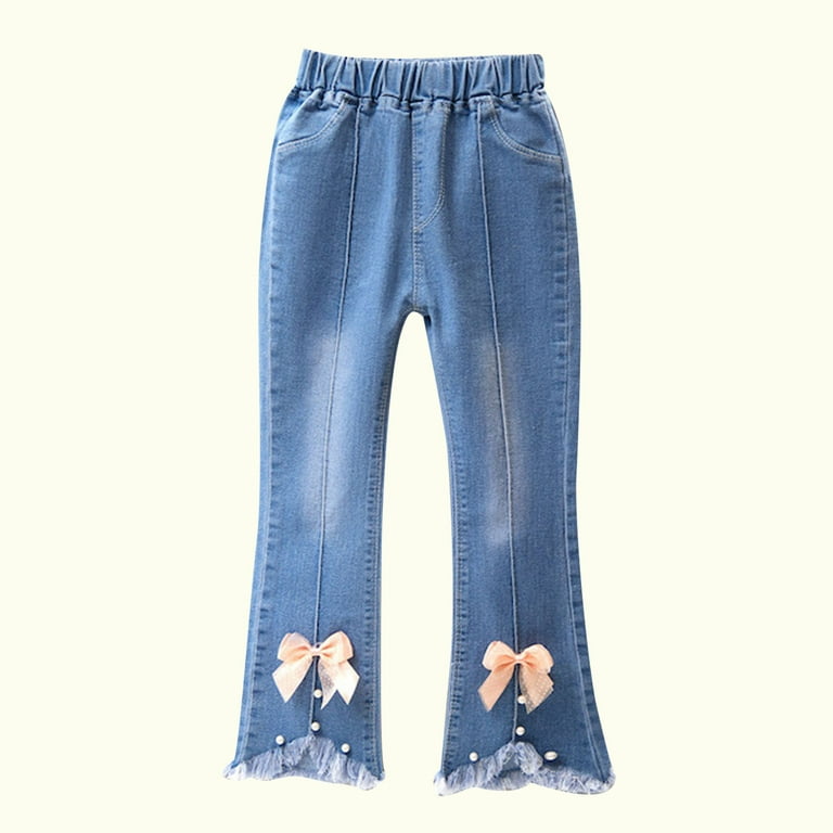 Honeeladyy Toddler Kids Baby Girls Fashion Cute Sweet Boe Flared Pants  Trousers Jeans Pants kids jeans for girls 4-16 under 10 dollars