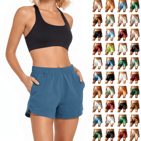 Women's Cotton Loose Casual Shorts with Pockets, Elastic Waist Solid Color, Soft Comfortable, Summer Outdoor Daily Wear, Womens | VerBelle,Black L