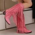 thumbnail image 4 of FRSASU Womens Tassel Decoration Thick Heel Boots,Fashion Metal Decoration Women's mid heel mid top Comfort Boots Pink, 4 of 6