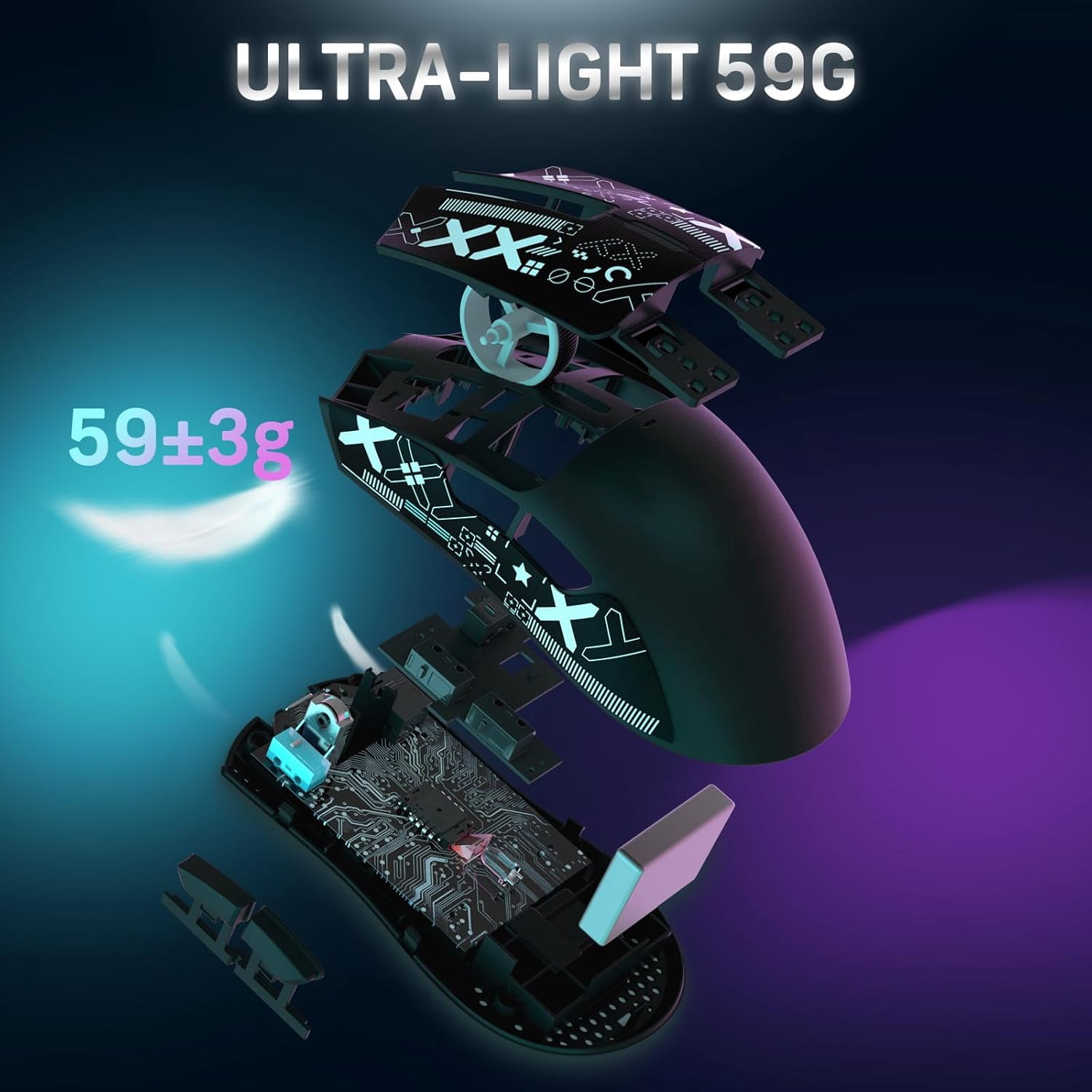 ATTACK SHARK X11 Wireless Gaming Mouse with RGB Magnetic Charging Dock, PixArt PAW3311 Sensor, Ultralight 59g Tri-Mode Gaming Mouse with Tape, Wired/2.4G/BT, 22K DPI for PC/Mac-Black&Tape