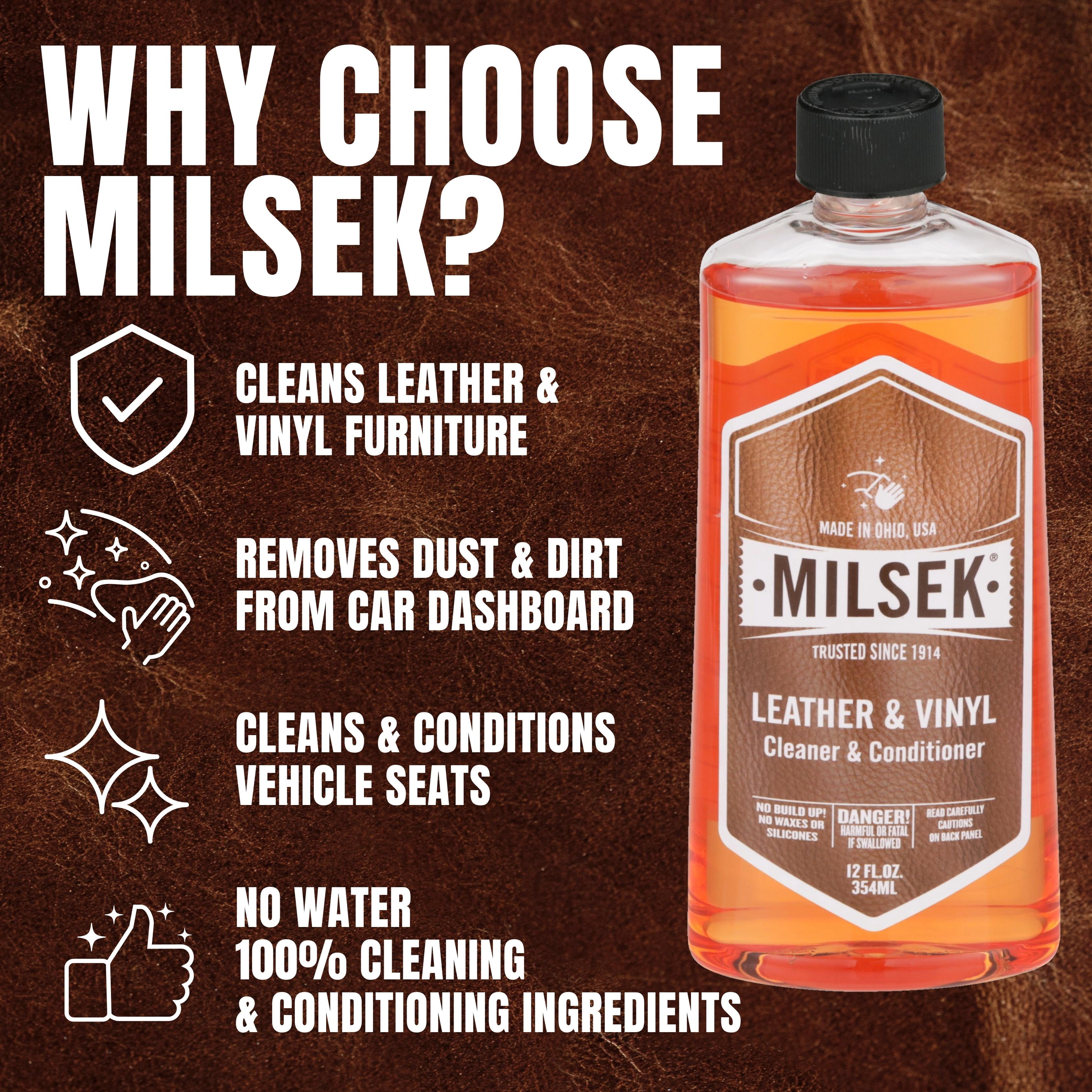 Milsek Leather & Vinyl Cleaner & Conditioner, 12-Ounce, 2 bottles with Microfiber Towel