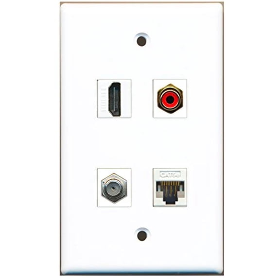 RiteAV - 1 Port HDMI 1 Port RCA Red 1 Port Coax Cable TV- F-Type 1 Port Cat5e Ethernet White Wall Plate
