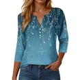 thumbnail image 2 of YDFCWXW 3/4 Length Sleeve Womens Tops Button Down V Neck Shirts Henley Blouses Dressy Fashion Clothes (Blue, L), 2 of 5