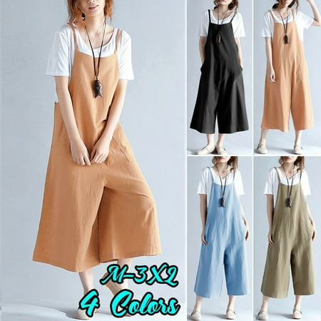 Orange Overalls - The Noble Collection Plus Size Women Casual Loose Linen Jumpsuit Dungarees Playsuit Trousers Overalls