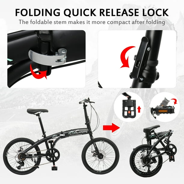 Campingsurvivals 20in 7 Speed Shimano Gears Bicycle Lightweight Folding Bike for Adult Black Walmart Business Supplies