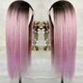 thumbnail image 1 of Peluca larga Cimitiki rosa pastel recta arcoíris con degradado rosado y morado mixto, 13x4, encaje frontal, reflejos, cabello sintético rosa rosa, 22 pulgadas, para mujeres y niñas., 1 of 1