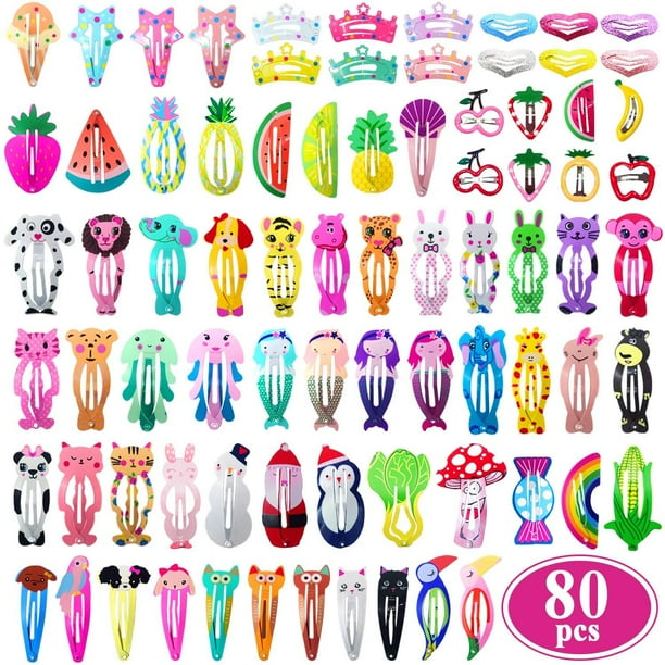 Girls Hair Clips Barrettes, Funtopia 80 Pcs Lovely Animal Fruit Printed