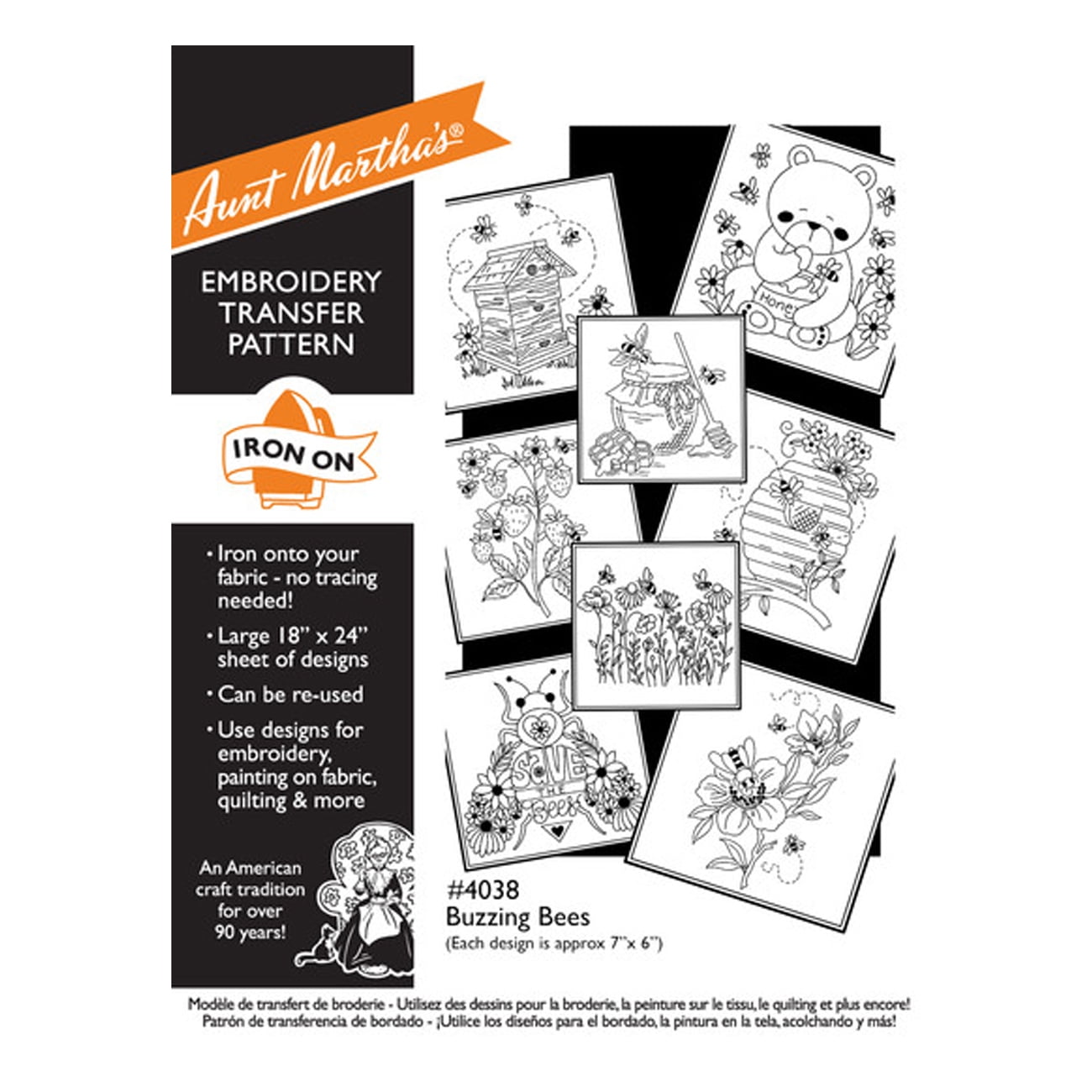 Stitcher's Revolution Brand Buzzing Bees Iron-on Transfer Pattern for Embroidery