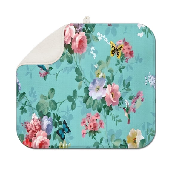 Pioneer Flower Floral Print Pattern Dish Drying Mat for Kitchen 1 Pack, Ultra Absorbent Microfiber Dishes Drainer Mats,16"x18"