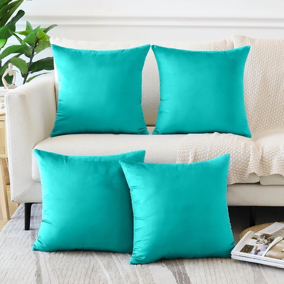 Ryan; Set of 4 Decorative Throw Pillow Covers Soft Solid Square Pillow Cases Luxury Cushion Covers Case for Sofa Car Patio Bedroom Living Room Teal