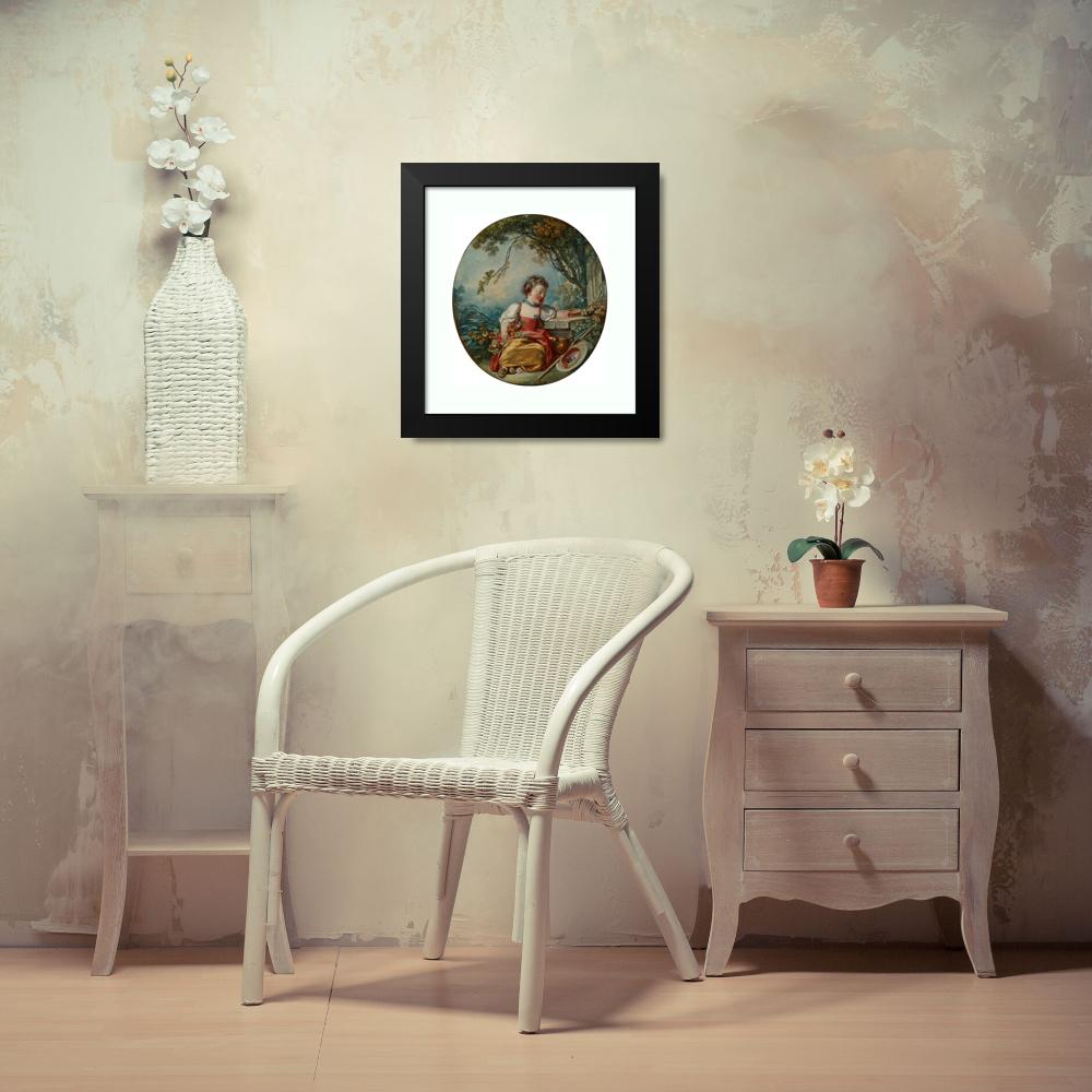 Jean-Honoré Fragonard 12x13 Black Modern Framed Museum Art Print Titled - The Little Pilgrim (1754)