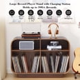 thumbnail image 5 of 4 Cube Record Player Stand with Charging Station, Large Vinyl Storage Cabinet Holds 300+ Records, Display Shelf for Turntable, Stereo & Books, Wooden Base, Walnut, 5 of 7