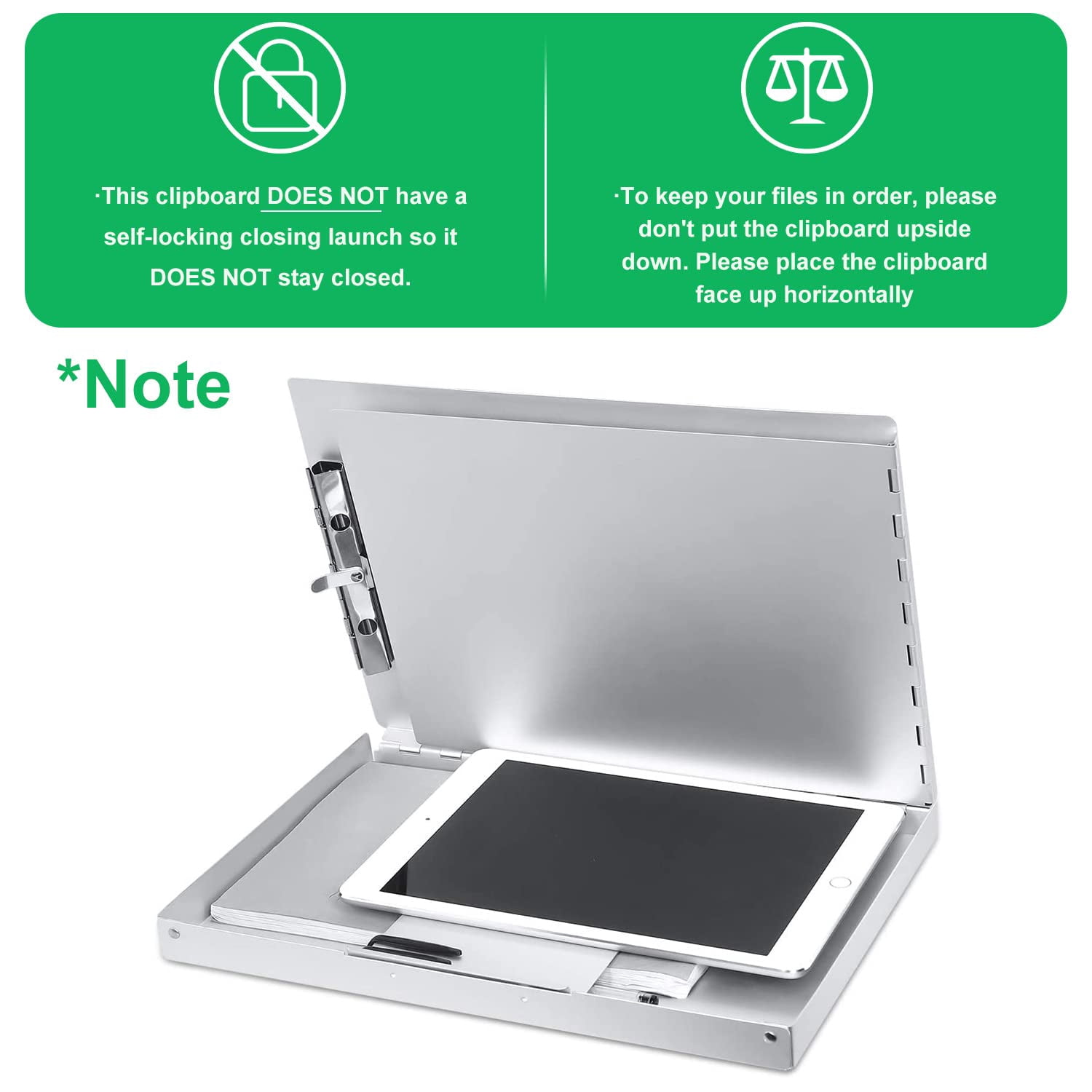 Aluminum Clipboard With Storage (letter Size)  Metal Recycle Form Holder Portfolio Binder Clip Inside Posse Box For Office Business Professionals Stationer