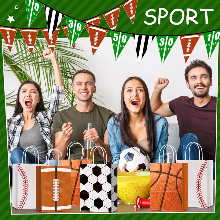 Sports Ball Party Treat Bags - 12 Pack Goodie Bags With Handles For Birthday, Baby Shower