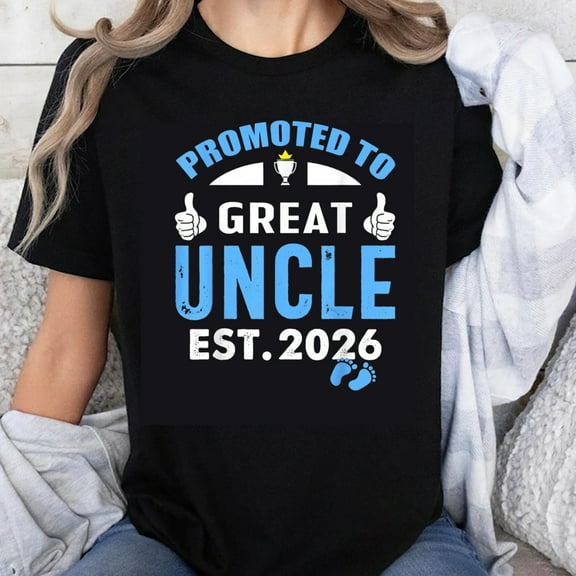 100% Cotton Promoted to Great Uncle Est 2026 Baby Announcement T-Shirt for Men Uncle-to-Be Gift New Uncle Shirt