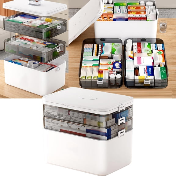 3-Tier Medicine Storage Box - Portable Empty Plastic First Aid Kit, Multipurpose Storage Box with A Portable Weekly Pill Organizer for Family Emergencies, Home, Travel