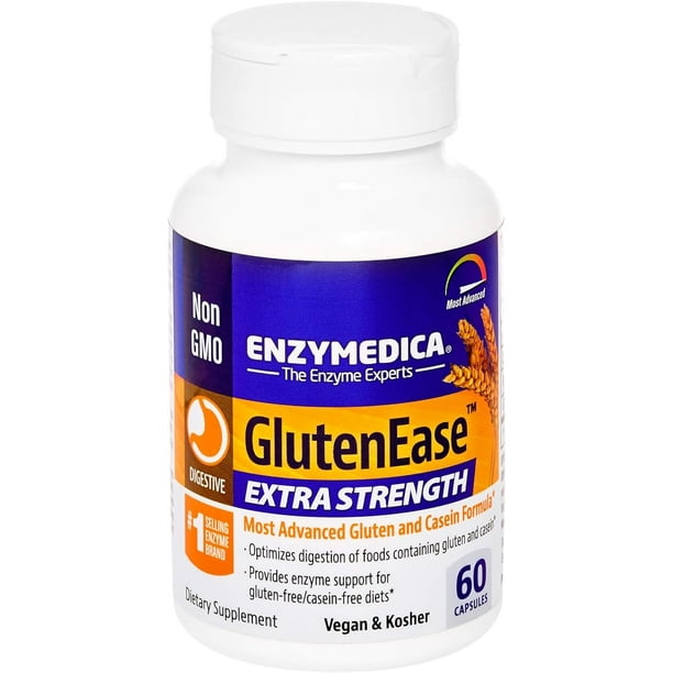 Enzymedica | GlutenEase, Extra Fuerte, 60 Cápsulas. Suplemento que Optimiza la digestión