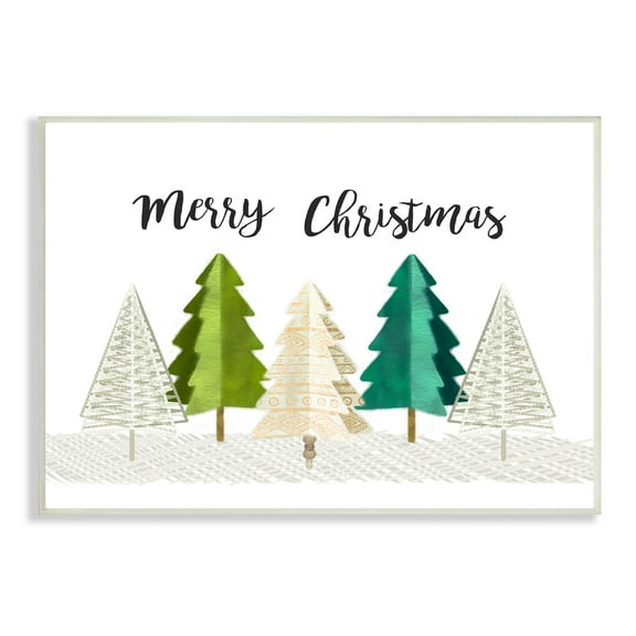 Stupell Industries Merry Christmas Greeting Modern Minimal Pine Trees Nature Painting Unframed Art Print Wall Art, 10 x 15