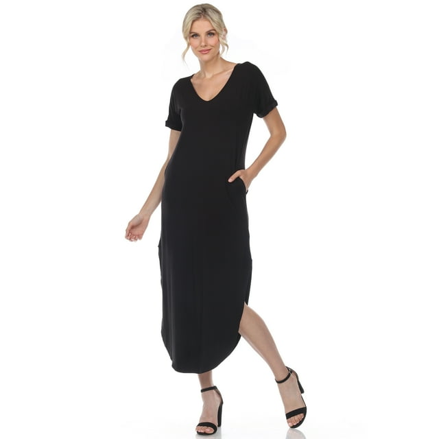 White Mark Robe Maxi à Manches Courtes à Col en V pour Femmes
