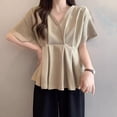 thumbnail image 2 of Blouses for Women Dressy Casual Oversize Short Sleeve V Neck T Shirts Ruffle Summer Tunics 2025 Womens Clothes, 2 of 5