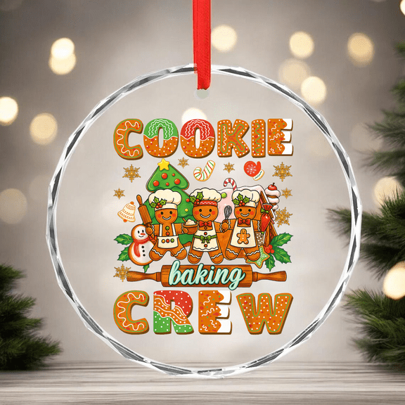 Christmas Cookie Baking Crew Gingerbread Man Christmas Baker CIRCLE GLASS ORNAMENT Home Decor