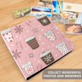 thumbnail image 4 of FORMRS 3 Ring Photo Album 4"x6" Self Adhesive Large Capacity PU Leather Cover, Brown Hand Drawn Cups, 4 of 8