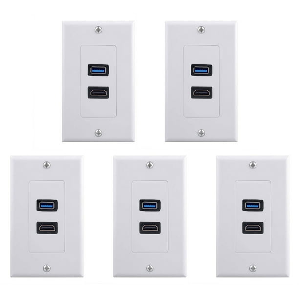 5X 2Port +USB 3.0 Female Wall Face Plate Panel Outlet Socket Extender White