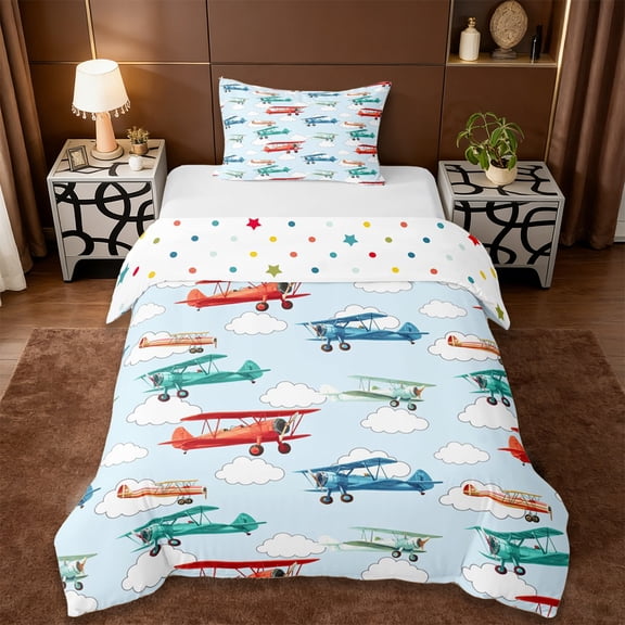 Erosebridal Colorful Cartoon Airplane Twin Bedding,Multicolor Aircraft Theme Duvet Cover Set For Boys Kids 2pcs,No Comforter,Reversible