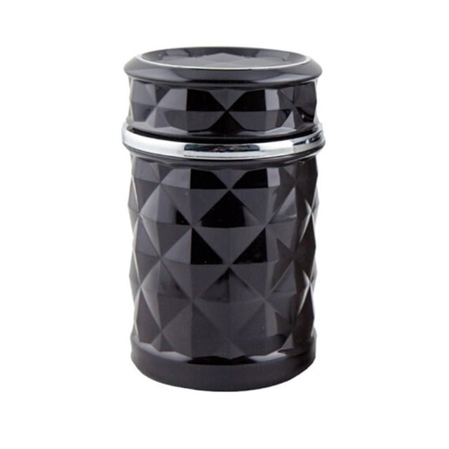 Black Car Ashtray With Led Light Solar Powered Diamond Cut Design Fireproof Material For Car Interior Smoking Accessories For Men Women With Cigarette Extinguishing Hole