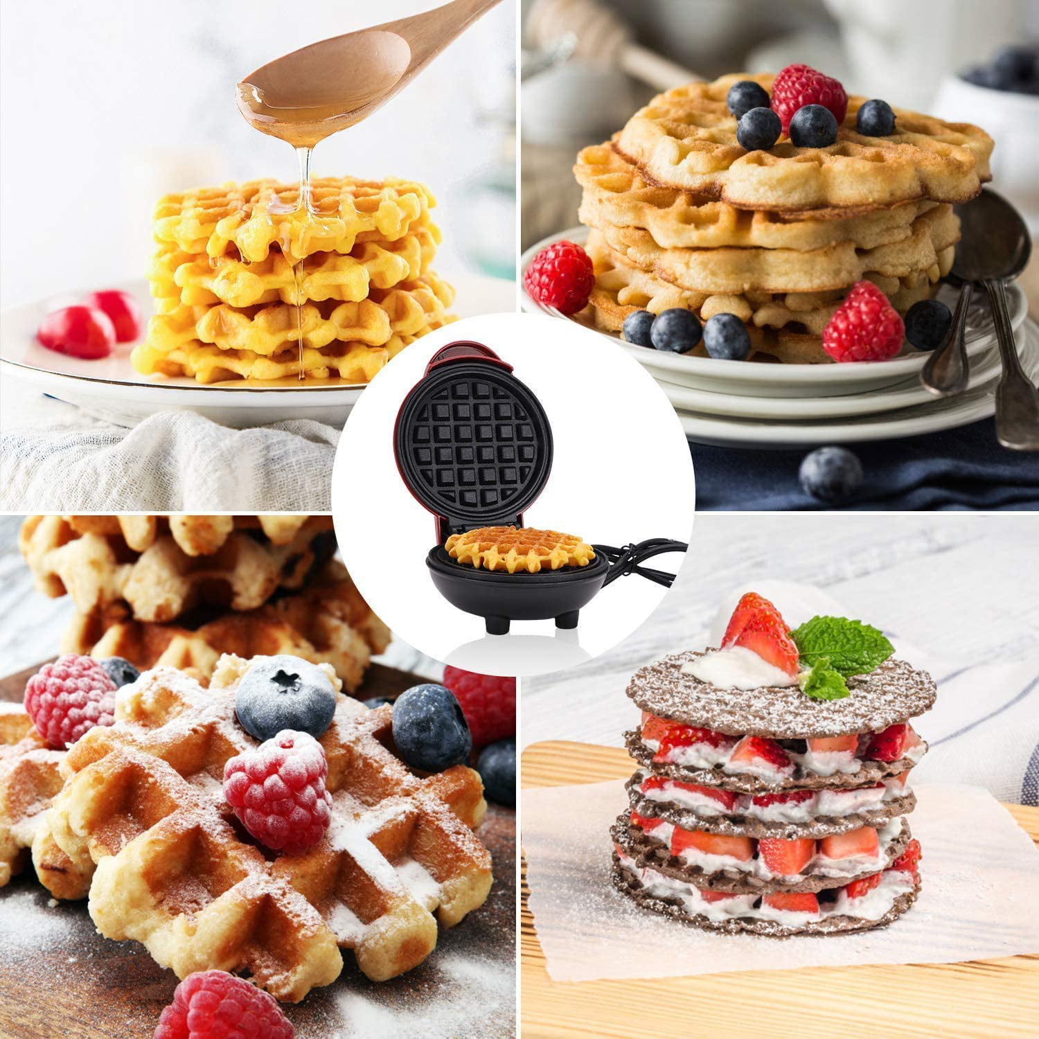 Mini Waffle Maker,portable Electric Round Mini Maker Gril,the Mini Waffle  Irons Machine For Individual Waffles, Paninis, Hash Browns,other On The Go  B