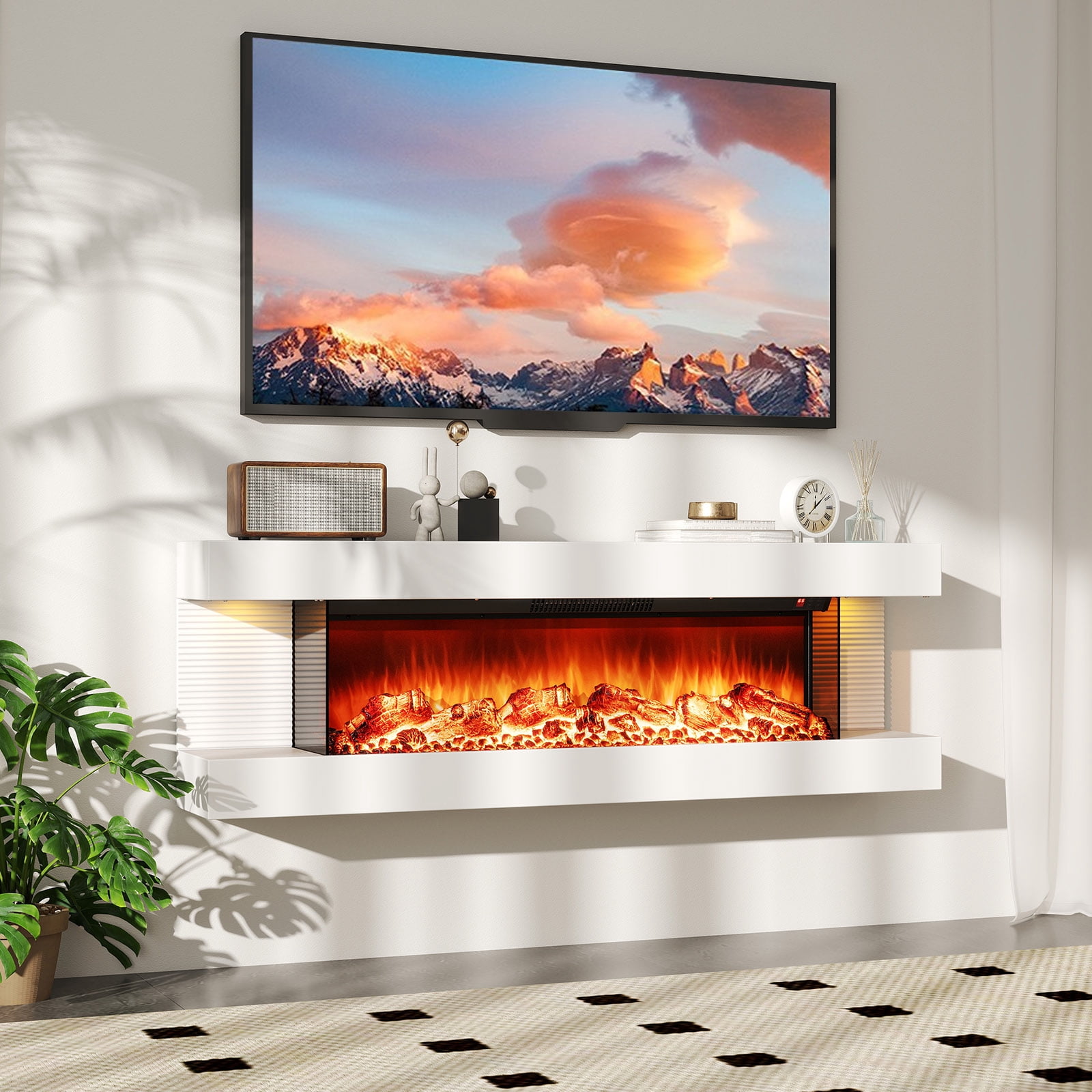 Gymax 18'' 3-Sided Wall Mounted Electric Fireplace w/ 32''Wide Floating Mantle