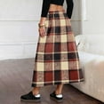 thumbnail image 7 of Tnhcen Women's Plaid Elastic Waist Midi Skirt with Pockets, 50% Wool 50% Polyester High Waist A - Line Skirt, Plus Size S - 2XL Casual Long Skirt, 7 of 7