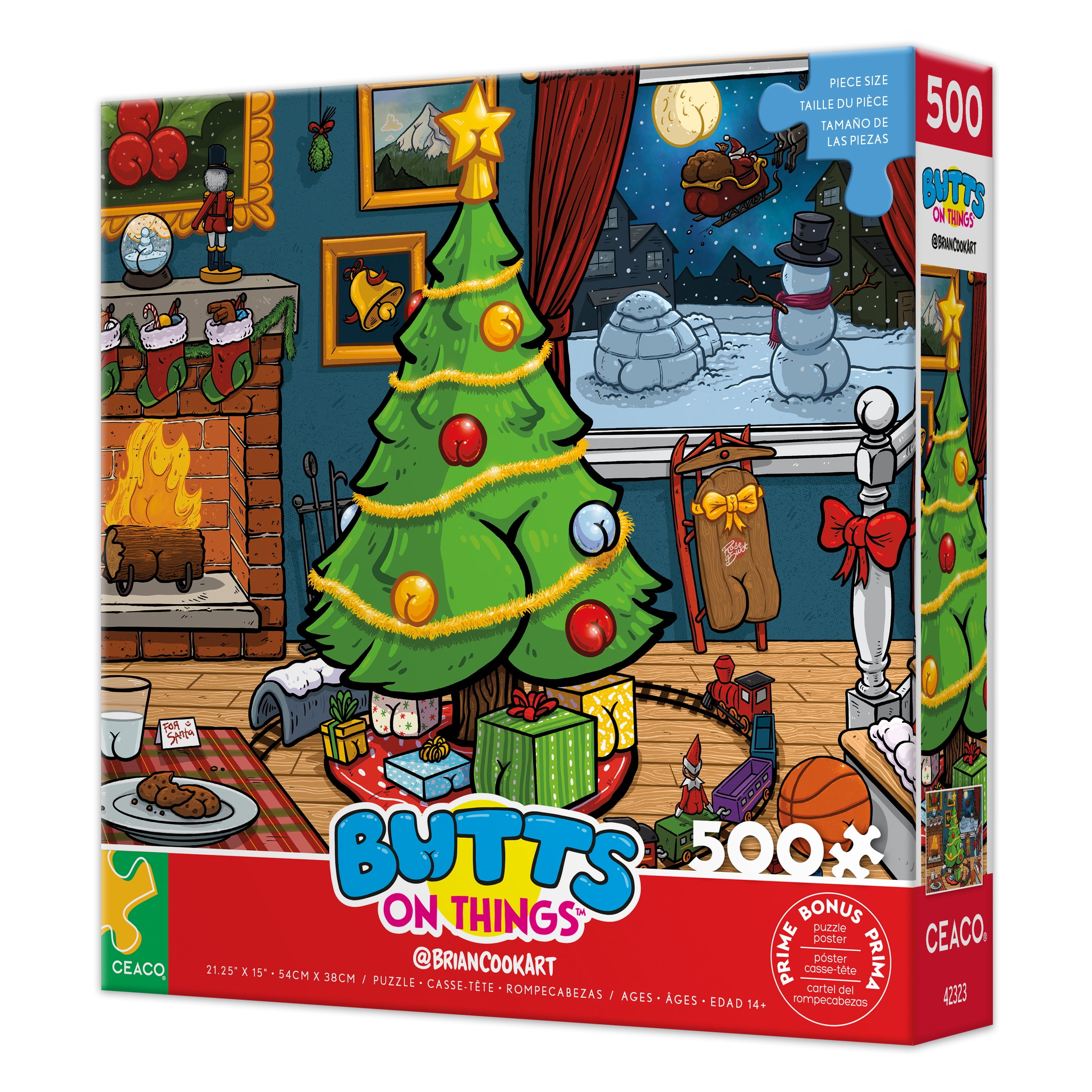 Ceaco Brian Cook Butts on Things Christmas 500-PC Interlocking Jigsaw Puzzle for Adults Ages 14+