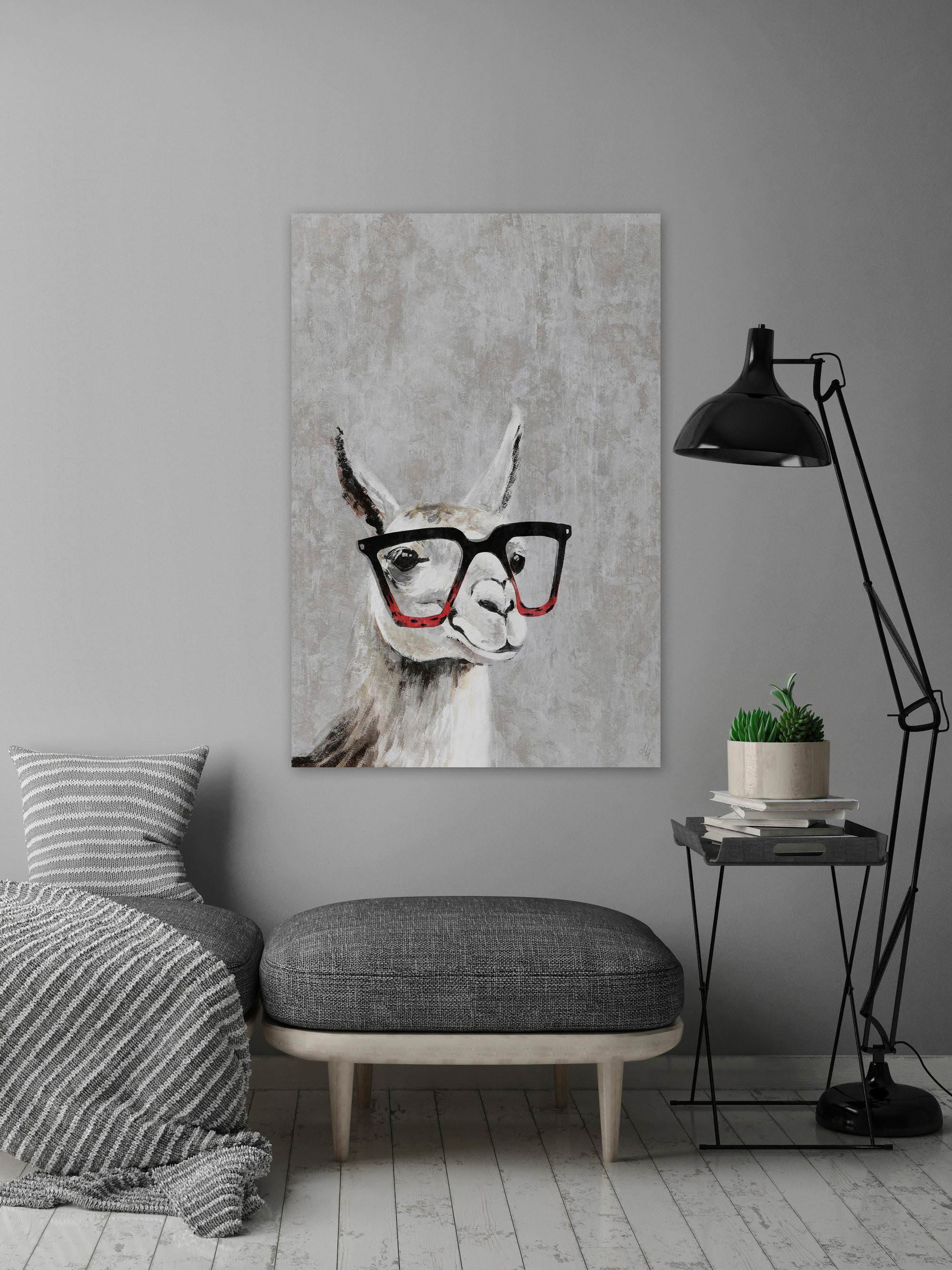Smart Llama Painting Print on Wrapped Canvas