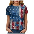 thumbnail image 4 of felwors Women's Casual Patriotic Graphic T-Shirt – USA Flag, Eagle, Statue of Liberty & Fireworks Print, Short Sleeve Crew Neck Tee for 4th of July Events (Dark Blue, XXL), 4 of 8